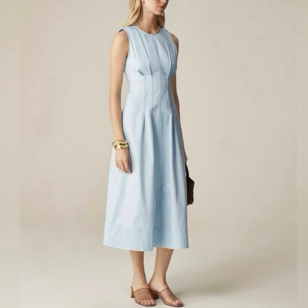 J.Crew Pintuck Midi Dress In Stretch Cotton Twill Edgewater Light Blue Size 4